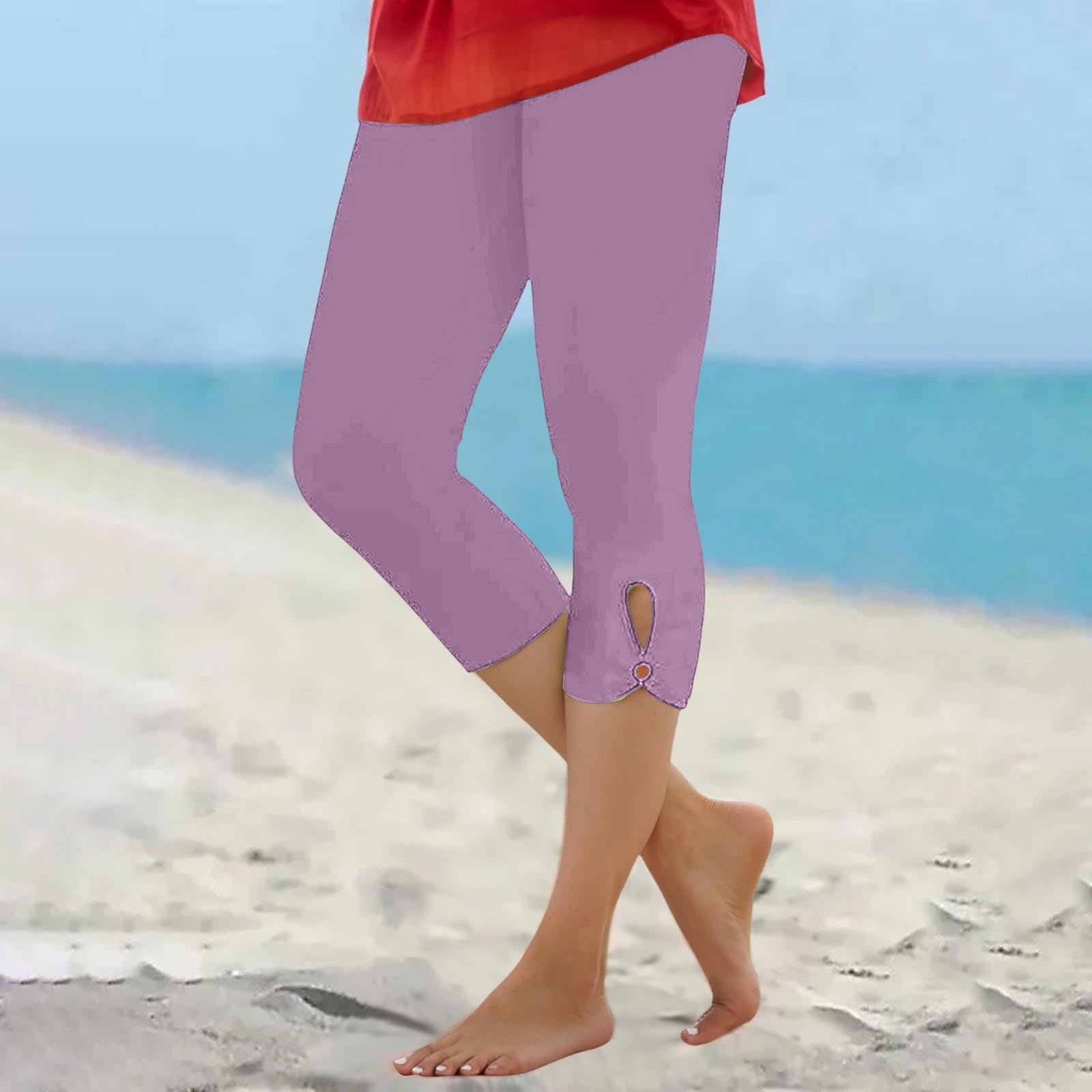 thumbnail image 2 of Leggings capri de compresión de cintura alta para mujer - Pantalones de yoga elásticos con bolsillos, mezcla de poliéster y spandex - Tallas M-XXXXL para hacer ejercicio/verano, 2 of 5